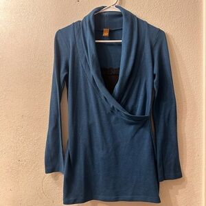 Copper Key Women's Turquoise Sweater Blouse Long Sleeve BuiltIn Lace Tank Size S